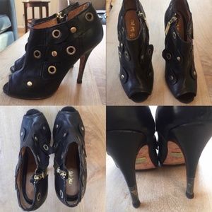 L.A.M.B. Peep Toe Leather Booties - Size 7